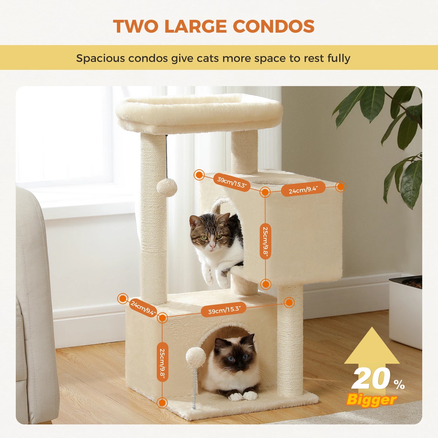 Large Cat Tree for Indoor Cats Multi-Level Tower with Spacious Condos Sisal Scratching Pad House Accessories Cat Toys