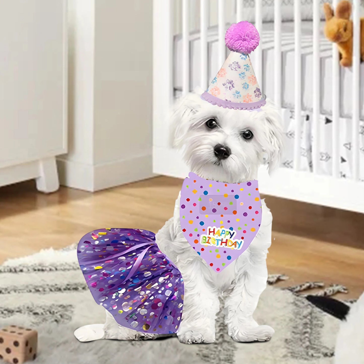 Cute Dog Birthday Costume Set | Adorable Party Hat with Matching Skirt and Scarf for Indoor and Outdoor Celebrations