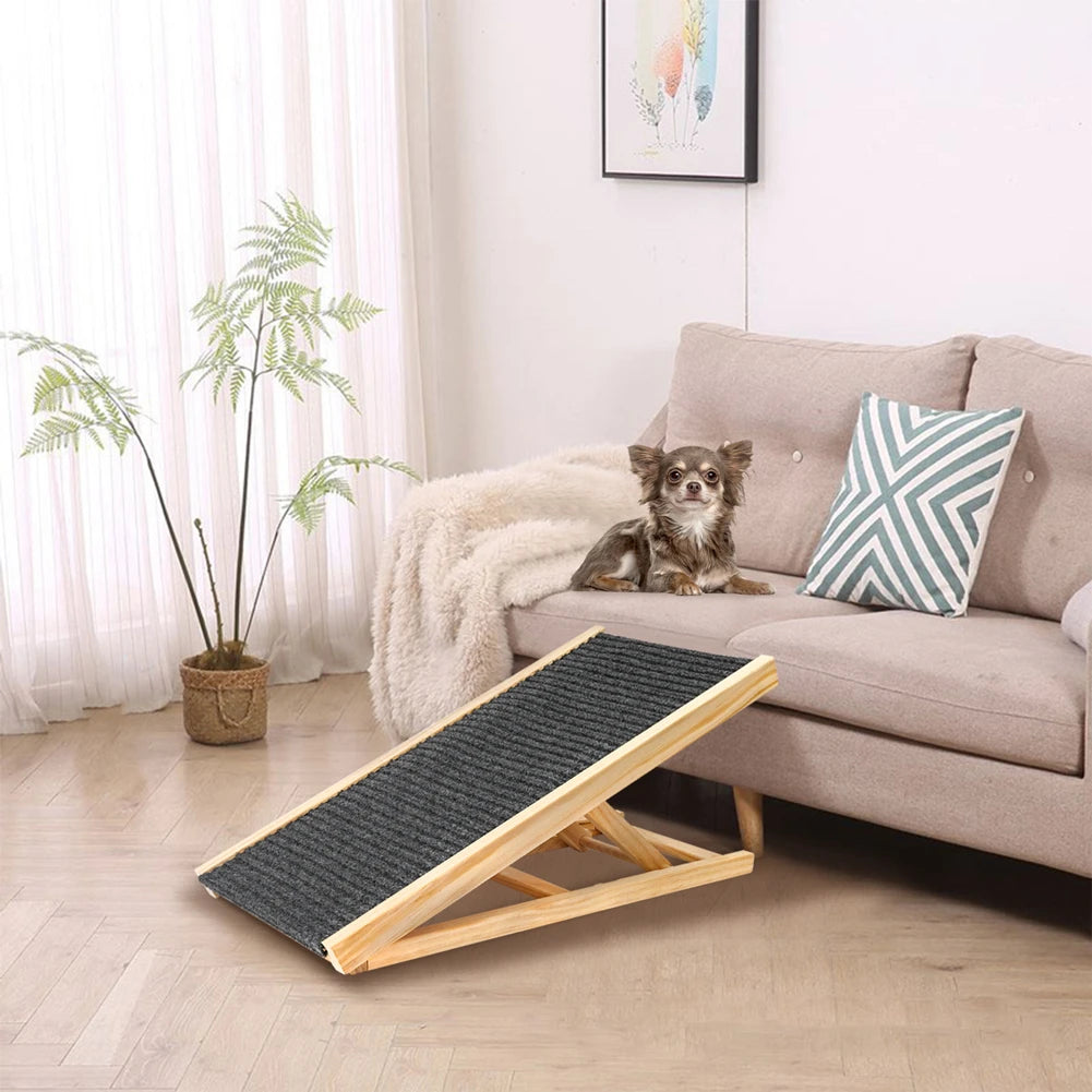 Dog Ramp Ladder Natural Pine Wood | Lightweight Folding |  Anti-skid Adjustable 2 Height Climbing Ladder for Cats, Dogs and small Animals