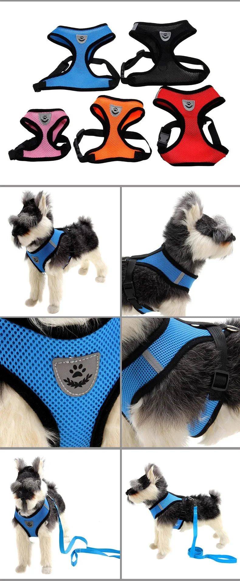 Dog and Cat Harness Walking Lead Leash | Polyester Adjustable Mesh  Vest For Small/Medium Size Pet