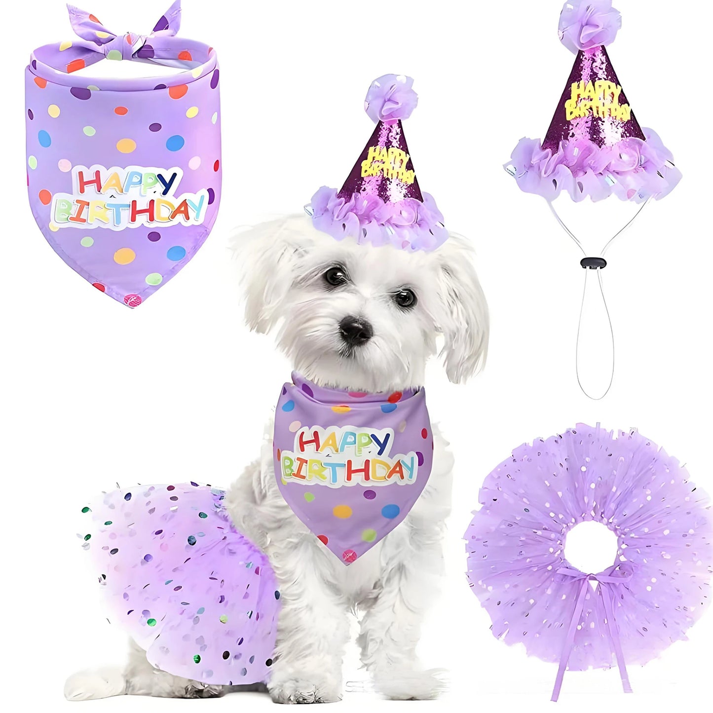 Cute Dog Birthday Costume Set | Adorable Party Hat with Matching Skirt and Scarf for Indoor and Outdoor Celebrations