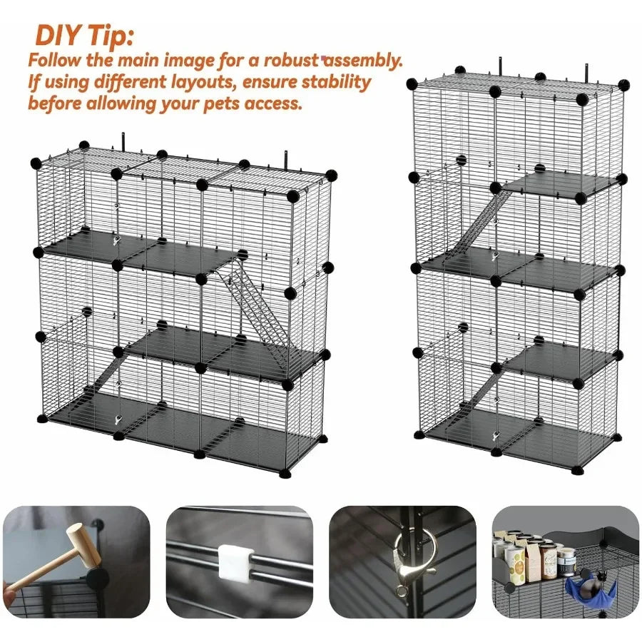 3 Tier Indoor Large Wire Cat Cage with DIY Playpen Design for 12 Cats Kittens, Guinea Pigs, Ferrets, Chinchillas and Rabbits
