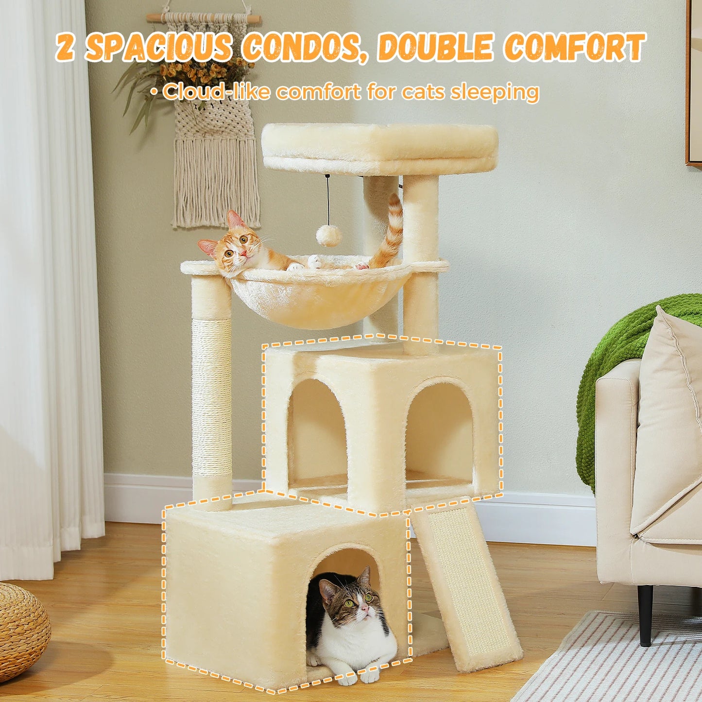 Large Cat Tree for Indoor Cats Multi-Level Tower with Spacious Condos Sisal Scratching Pad House Accessories Cat Toys