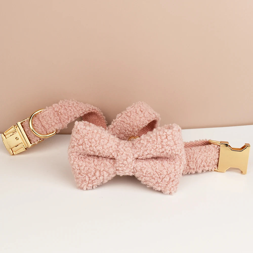 Luxury Personalized Dog Collar Harness Leash set custom,  Logo detachable dog bow tie collar leash diy