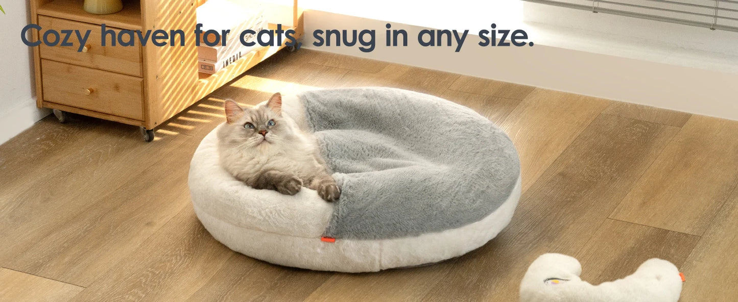 MEWOOFUN Cat Bed Cav | Cute Enclosed Bed With Blanket Washable | Non Slip Base for Kitten and Puppy (22' x 22')