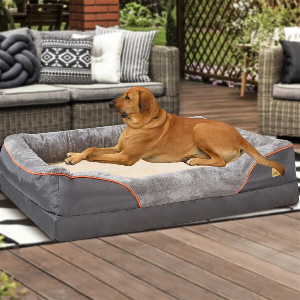 Jumbo Large Orthopedic Dog Bed Memory Foam | Waterproof Elevated Cushion Warm Puppy Bolster Couch Removable Cover
