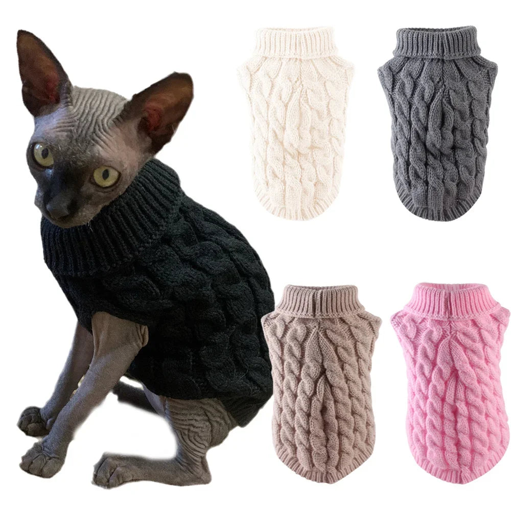 Warm Knitted Sphynx Cat Winter Sweater Pet Clothes for Cats  Pullovers