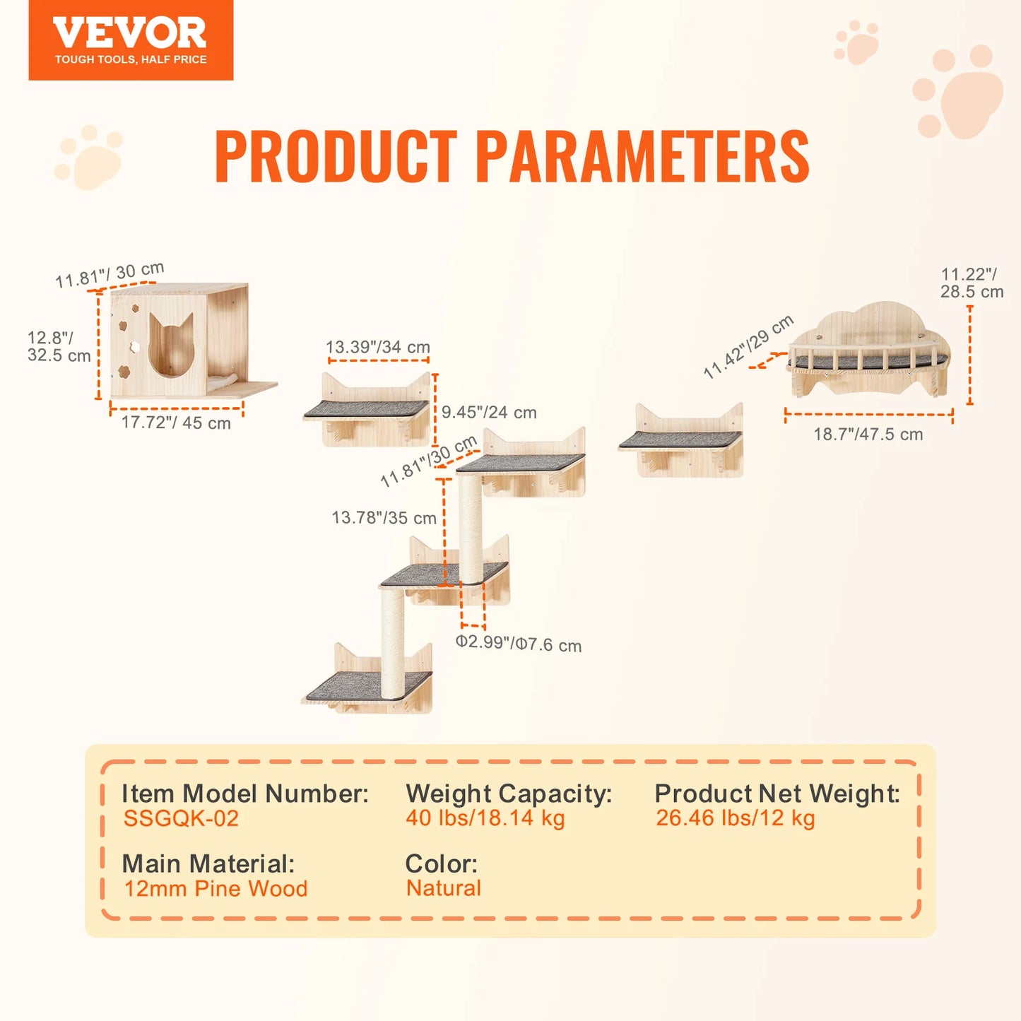 SucceBuy Wall Mounted Cat Wall Shelves and Perches with Jumping Boards Hammocks &  Tree Cat Furniture and Shelves
