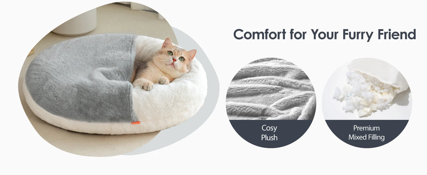 MEWOOFUN Cat Bed Cav | Cute Enclosed Bed With Blanket Washable | Non Slip Base for Kitten and Puppy (22' x 22')