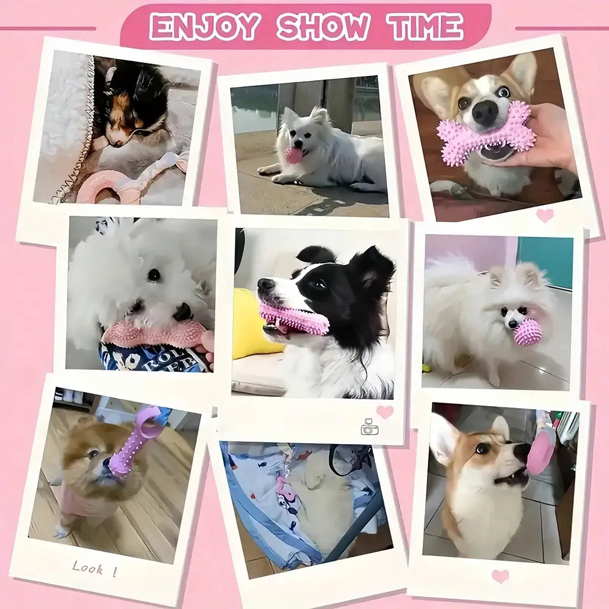 6-Piece Pink Rubber Dog Chew Toy Set with Braided Rope, Spiky Ball & Bone Shapes for Small Dogs