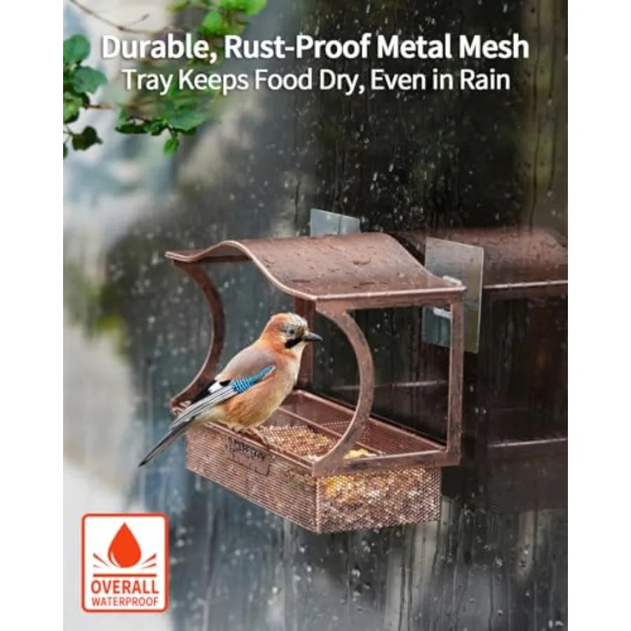 【Spot goods】Window Bird Feeder Metal - with Strong Suction Cups Large Outdoor for Viewing Bird Watching Gift Curved