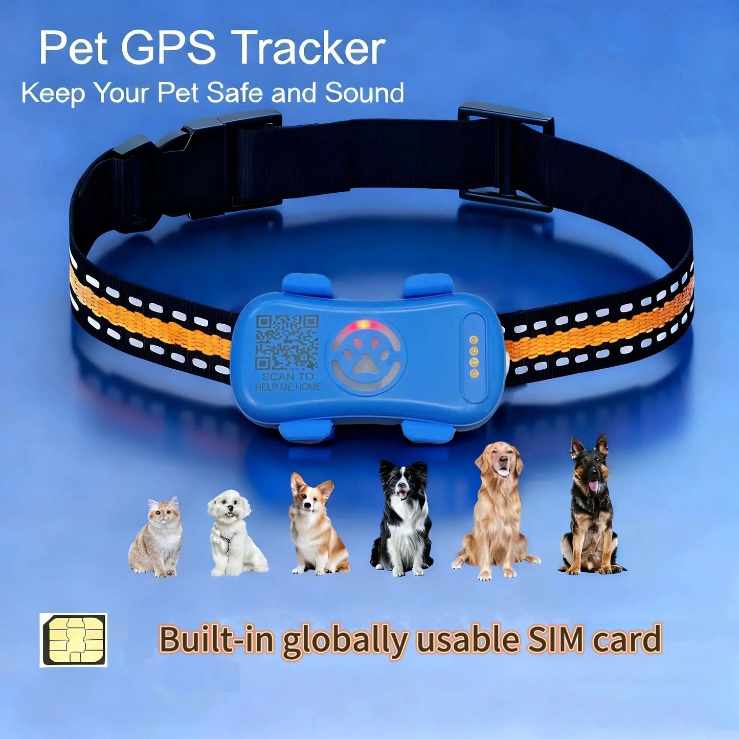 GPS Pet Tracker for Dogs and Cats | Real Time Tracking Unlimited Distance QR Code | Anti-Lost Locator with 1-year Service