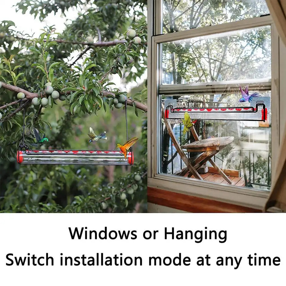 Window Hummingbird Feeder, Wild Bird Feeders With Flower, Feeding Ports Leak-Proof Food Dispenser For Garden