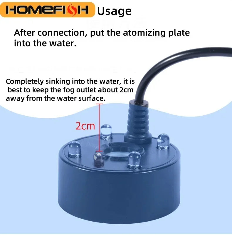 5V USB Mist Maker, Fogger, Nebulizer Water Fountain | Fish Tank Pond Atomizer Head With 4 LED Colorful Lights