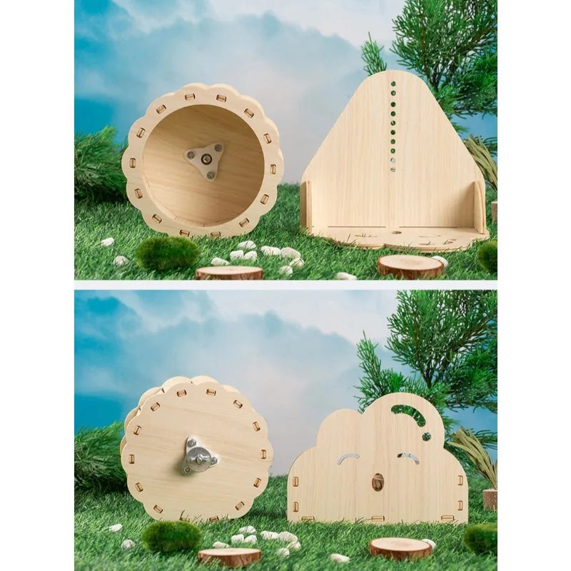 Wood Hamster Running Wheel, Squirrel Guinea Pig Treadmill, Toy Hamster Cage Exercise Running Wheel