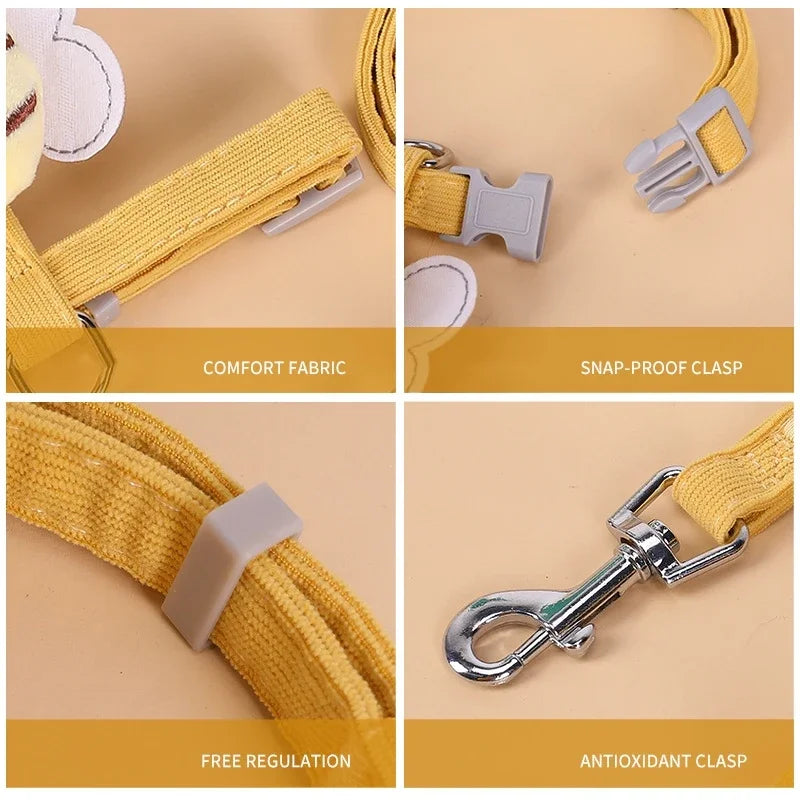 Cat Harness Leash Collar Set |  Adjustable Cartoon Bee Double Layer Dog Harness for Small Medium Cat Leash Outdoor Walking