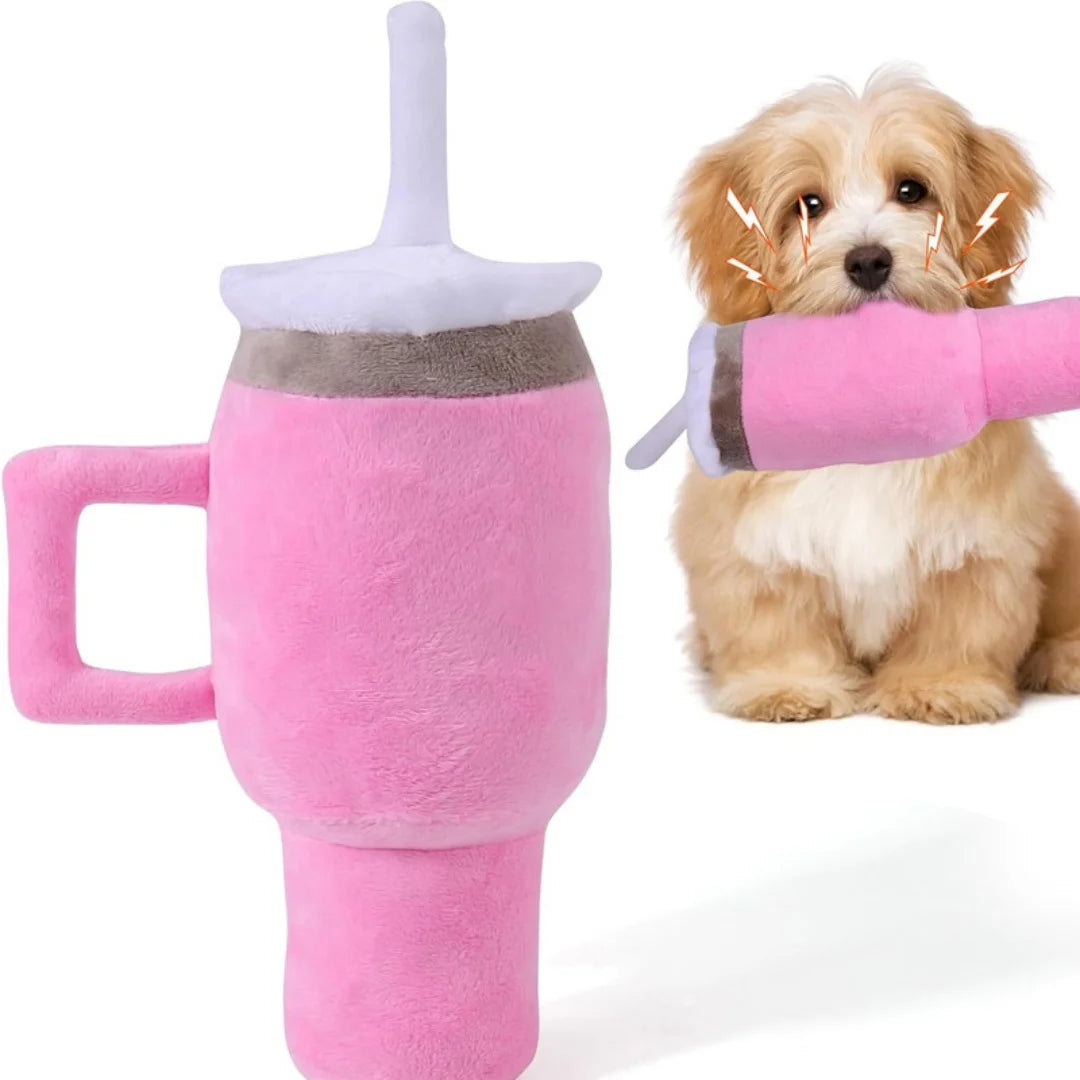 Dog/Cat Durable Squeaky Chew Toy Mug, Interactive Fun. 26x13x5cm, with Crinkle Sound, Relieves Boredom