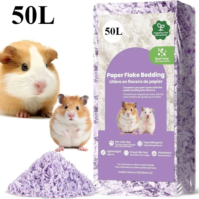 23L/50L Paper Small Pet Bedding, Hamster, Rabbits, Guinea Pigs, Odor Control Dust-Free, Moisture Absorbent Natural Shavings Bedding