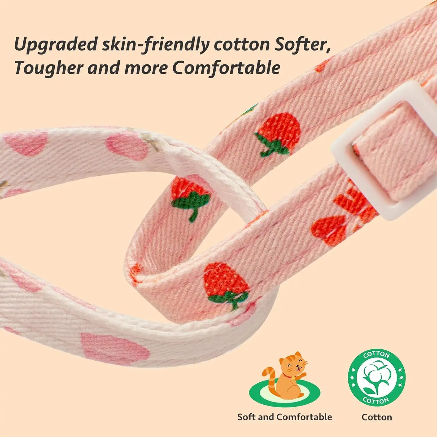 2 Pack Pink Strawberry Cat Collar with Bell, Adjustable Breakaway Safety Collar for Kittens