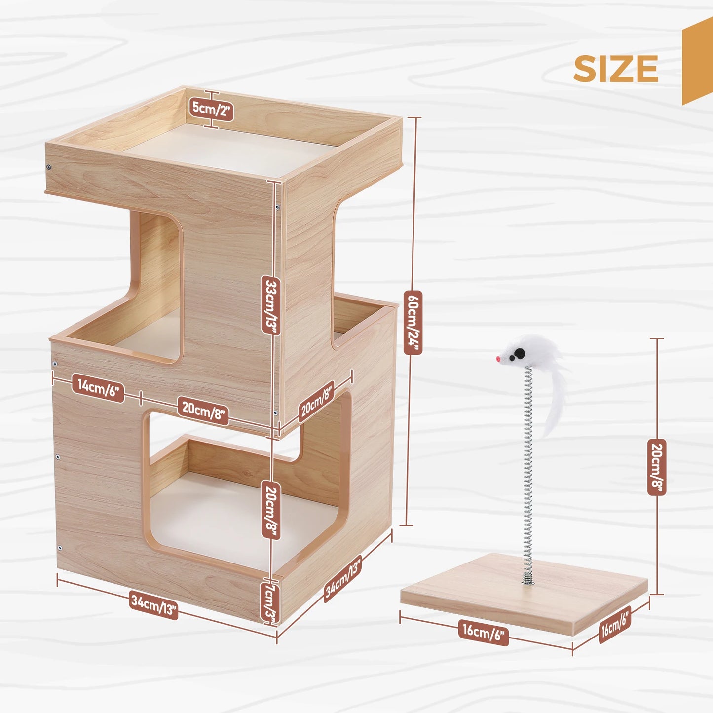 Wood Cat Condo House Bed with Removable Soft Mats | Modern Cat Tree Tower with Scratching Pad Cat | Scratcher Furniture Kitten Toys