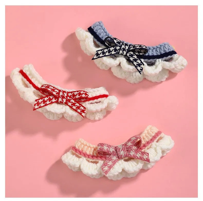 Cute Bow-knot Hand-knitted Saliva Towel  |  Adjustable Collar Decorative for  Dogs/ Cat  Pet  Accessories