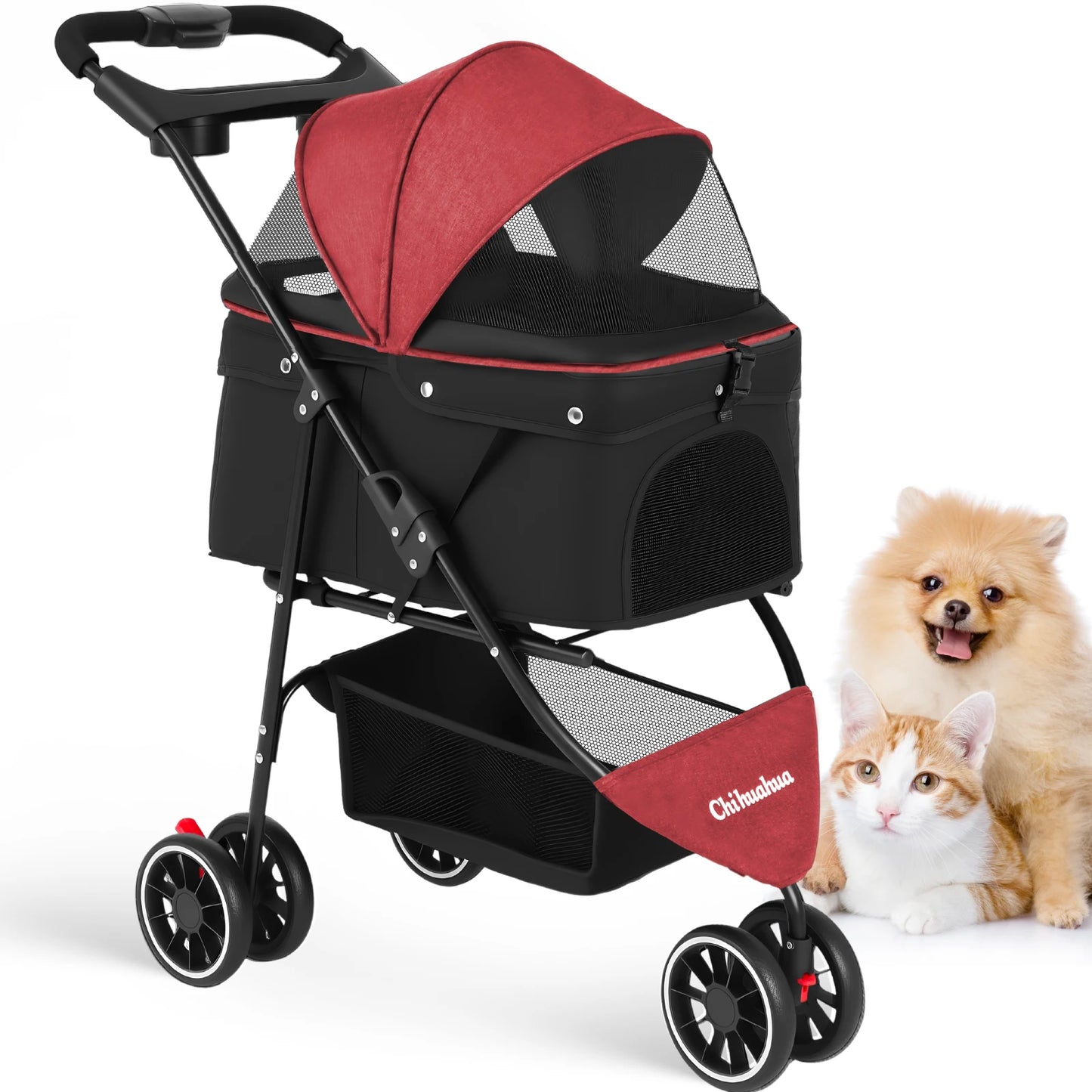 Pet Stroller For Small Puppy Dogs & Cats Travel Portable, Foldable Carrier