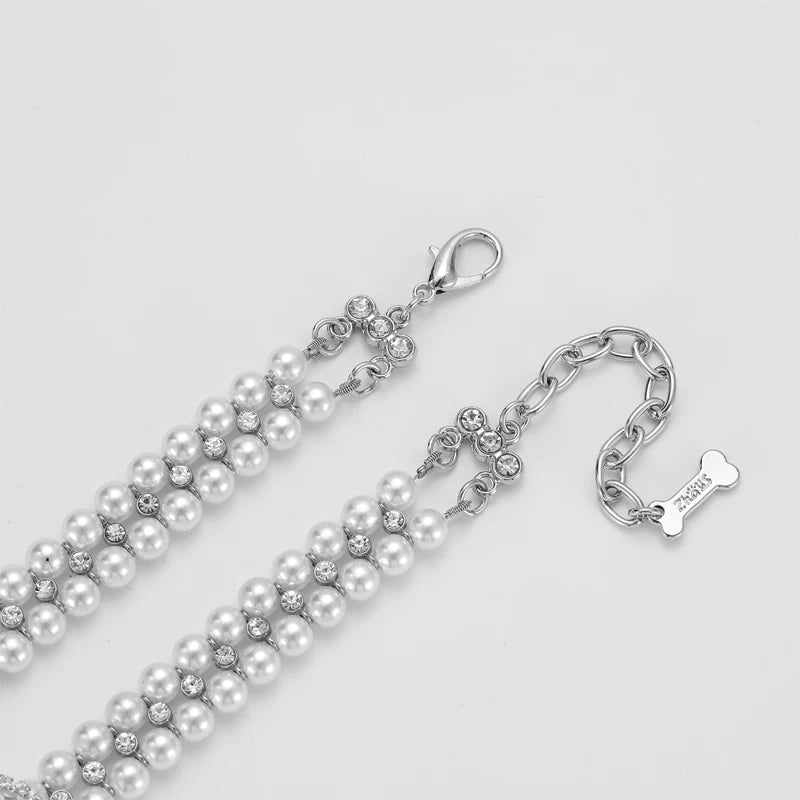 Luxury Cat Puppy Pearl Necklace Rhinestone Collar for Cats Small and Dogs