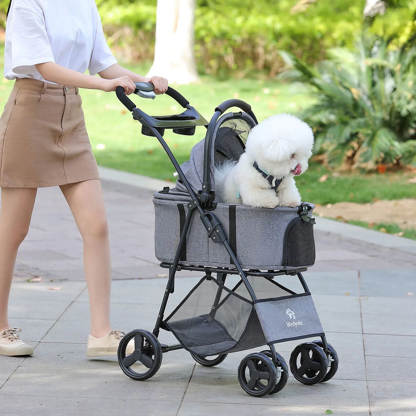 3 in 1 Pet Stroller with Removable Carrier, Folding Stroller for Small/Medium Dogs and Cats, Waterproof, All-Terrain, with Sun Screen