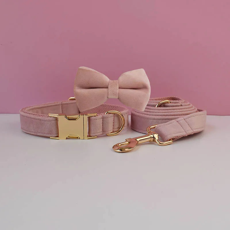 Velvet Dog Collar Leash Free Engrave for Medium Large Dogs Pet Necklace Accessories
