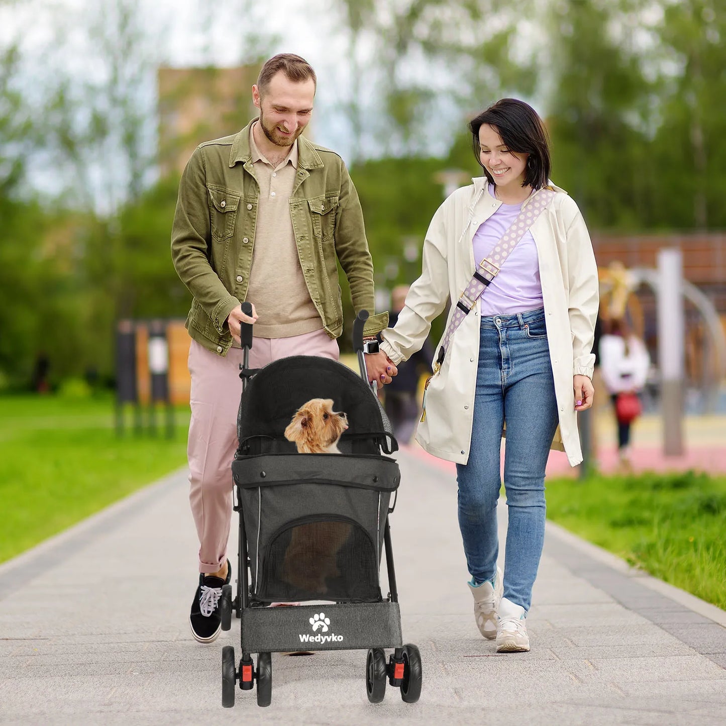 4 Wheels Stroller Rotate with Brakes for Dogs/Cats Travel