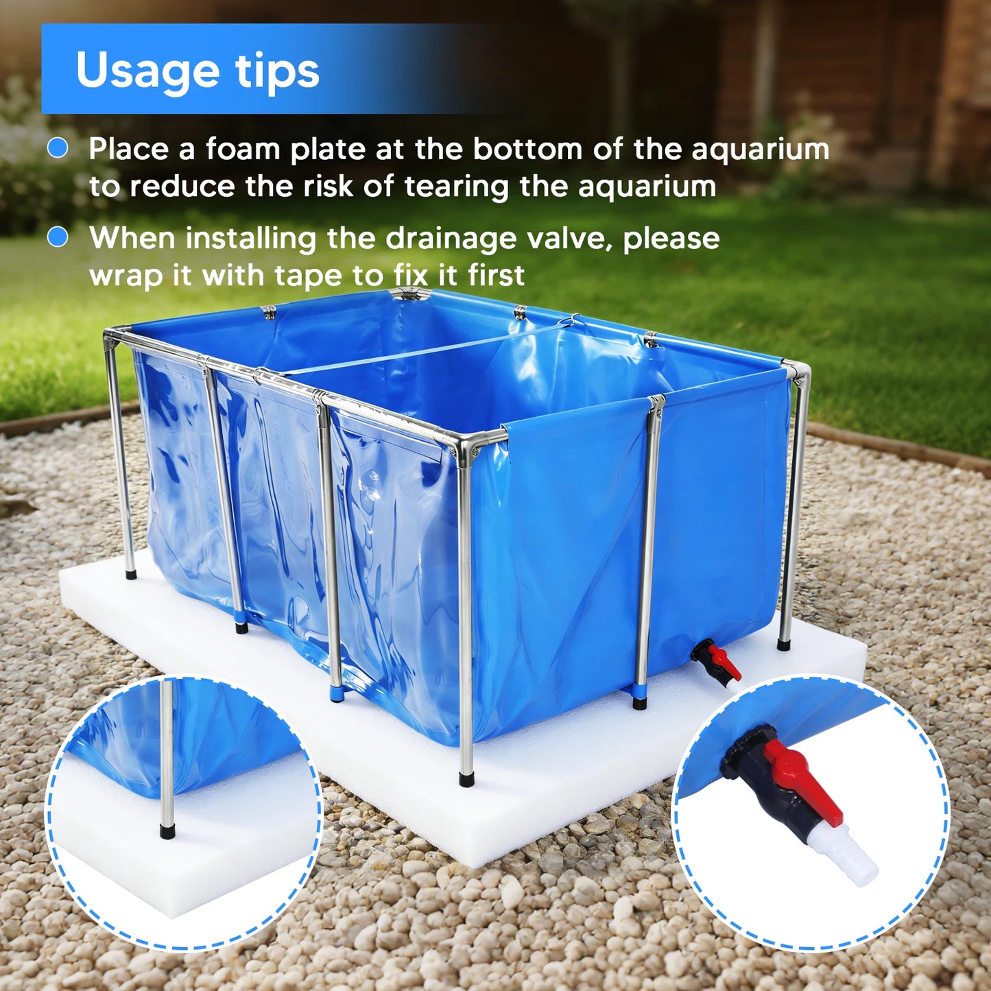 Above Ground Fish Pond with Frame & Drain Valve | Clear Viewing Panel for Ornamental Fish & Outdoor Use