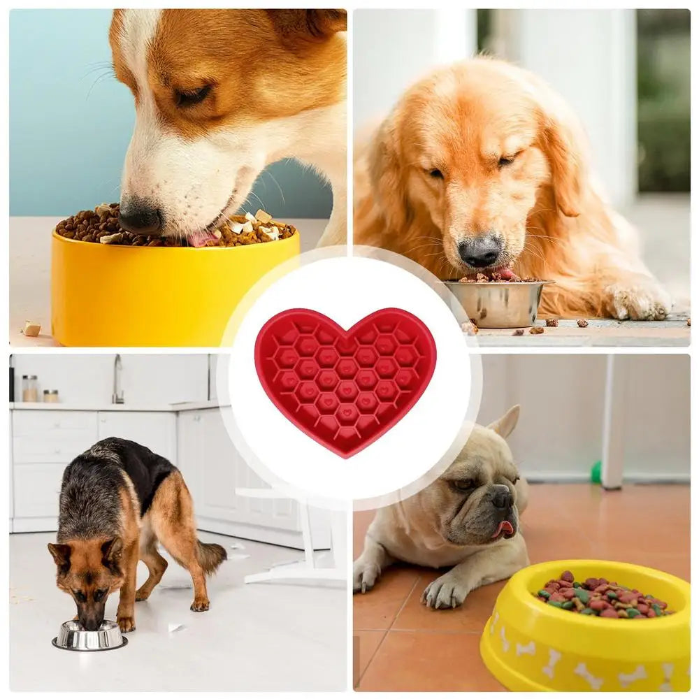 Slow Feeder Silicone Cat/Dog Bowl Heart Shape Feeder Non-Slip Design Anti-Choking With Suction Cups