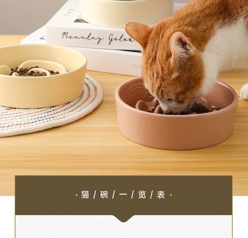 Ceramic Cat Dog Bowl, Ideal for Small and Medium-Sized Dogs, Slow Feeder Anti-Choking