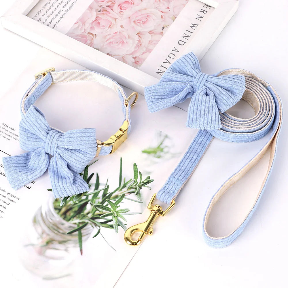 Dog Collar Leash Set Cute Bowknot |  Soft Velvet Pet Necklace Leashes  For Small Medium Dogs