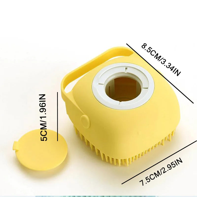 Pet Bathing Brush with Built-in Soap Dispenser, Soft Silicone Bristles for Dog & Cat Grooming