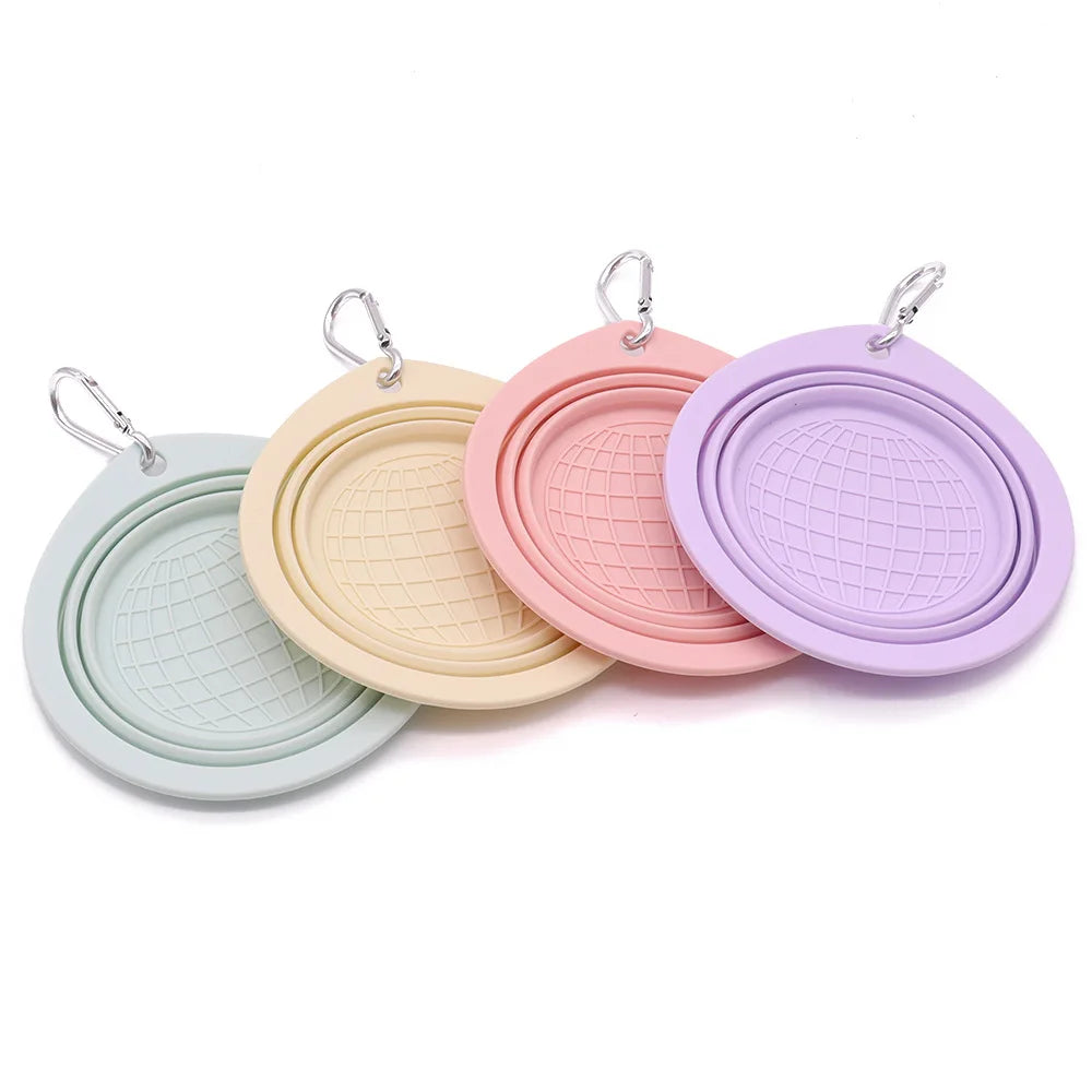 Collapsible Silicone Dog Food/Water Bowl, Outdoor Travel Portable  with Carabiner