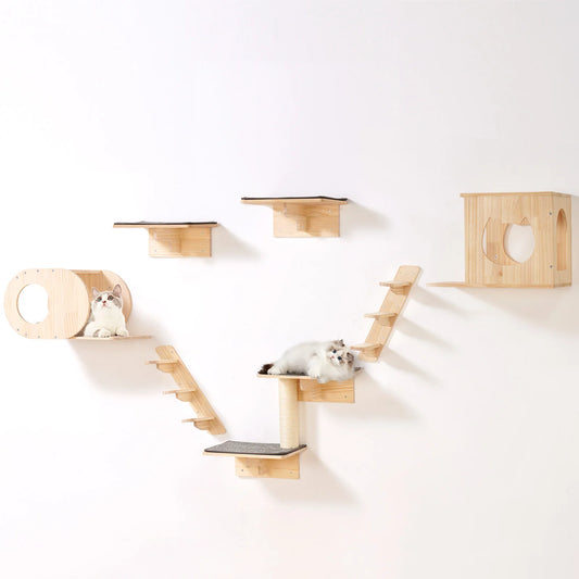 SucceBuy Wall Mounted Cat Wall Shelves and Perches with Jumping Boards Hammocks &  Tree Cat Furniture and Shelves