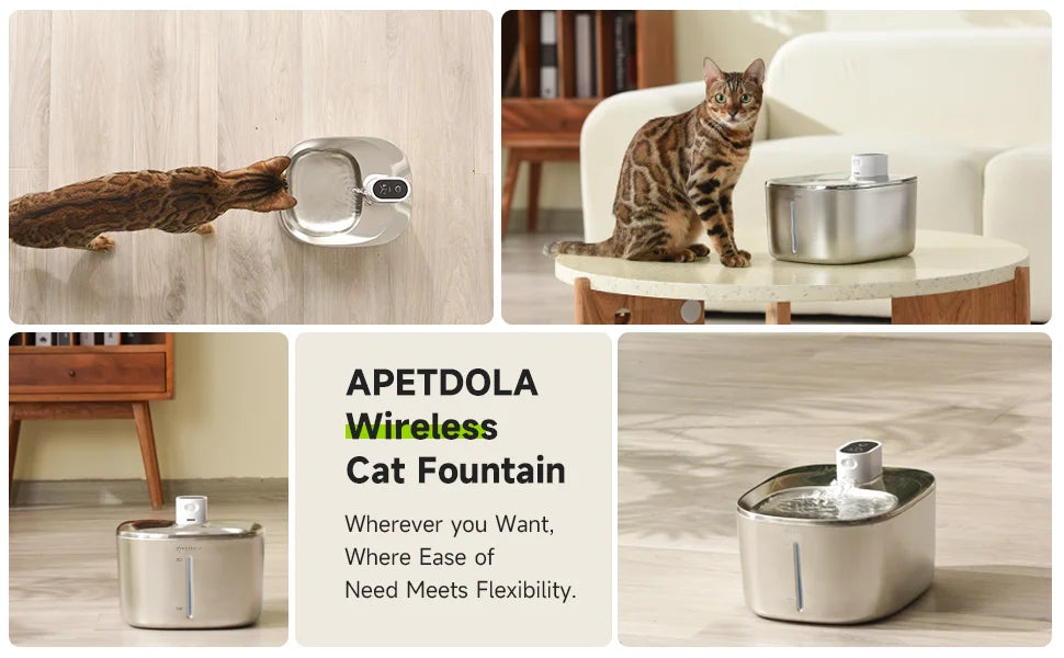 APETDOLA 4L Wireless Cat Water Fountain Auto Sensor Drinking Fountain For Cats/Dog | Water Dispenser