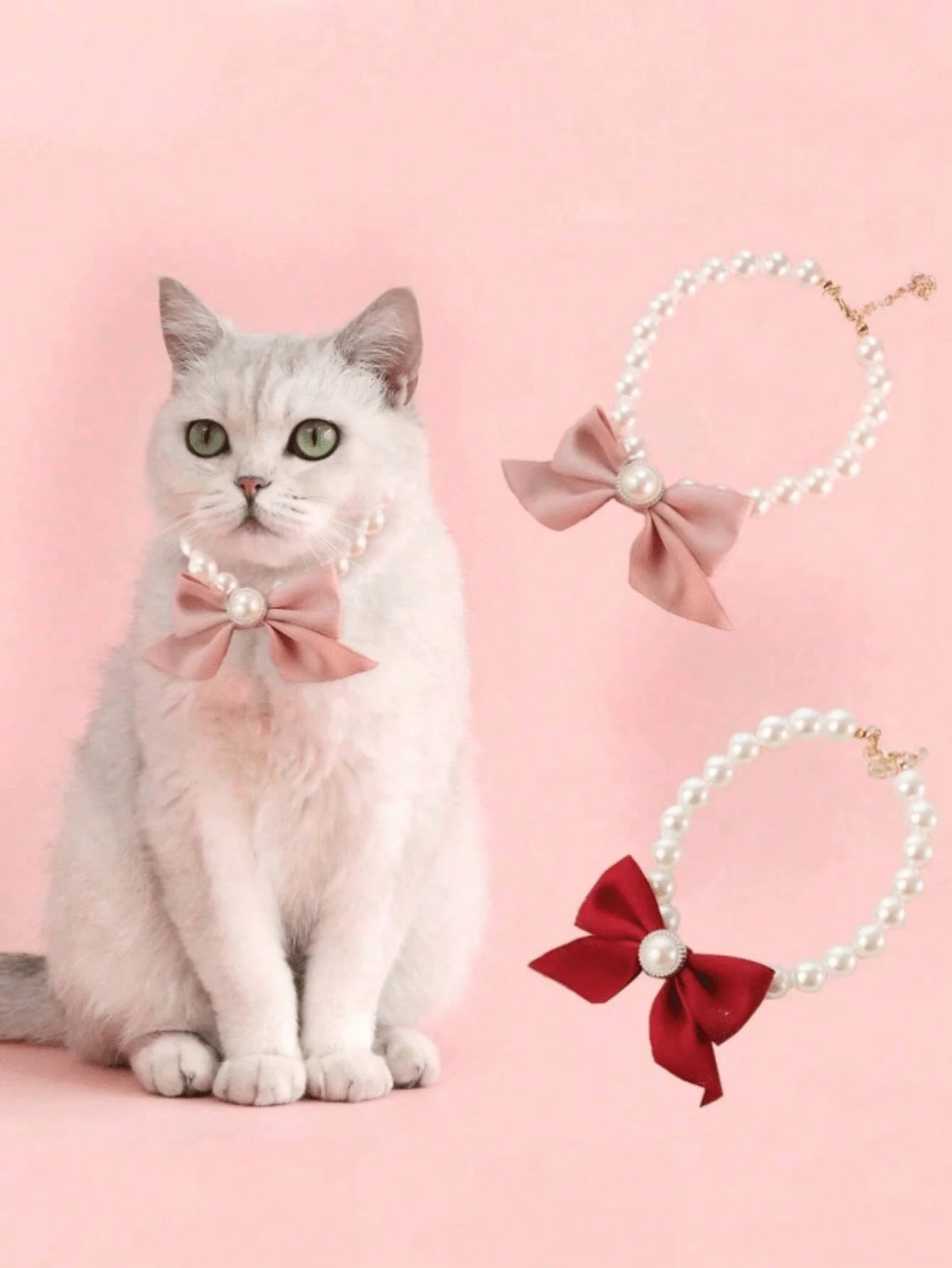 1pc Pet Cat Pearl Necklace, Cute Pearl Bow Tie Collar,Suitable For Small/Medium Dogs And Cats, Pet Christmas Decorative Necklace