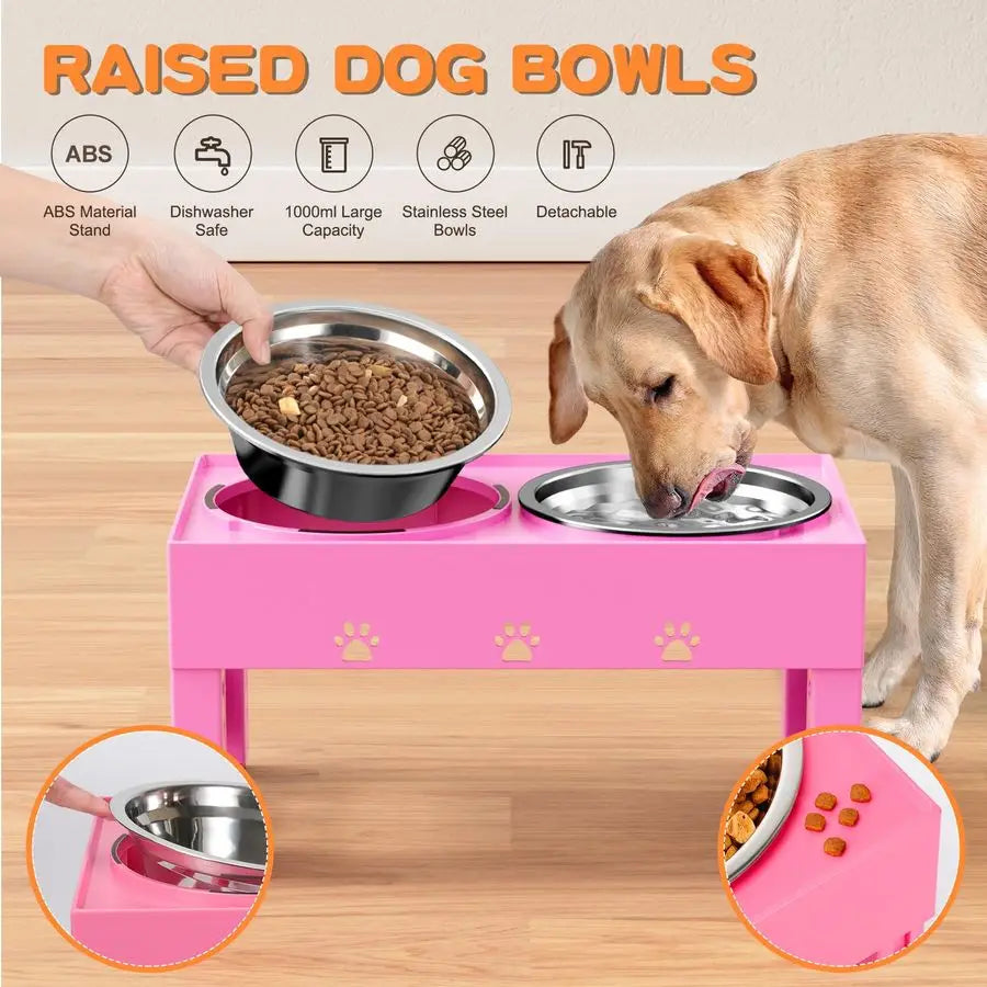 Dog Bowls with Mat, Raised Dog Bowl Stand with 2 Stainless Steel Bowls, 5 Height Adjustable 3.1, 9, 10, 11, 12 Nonslip Feed