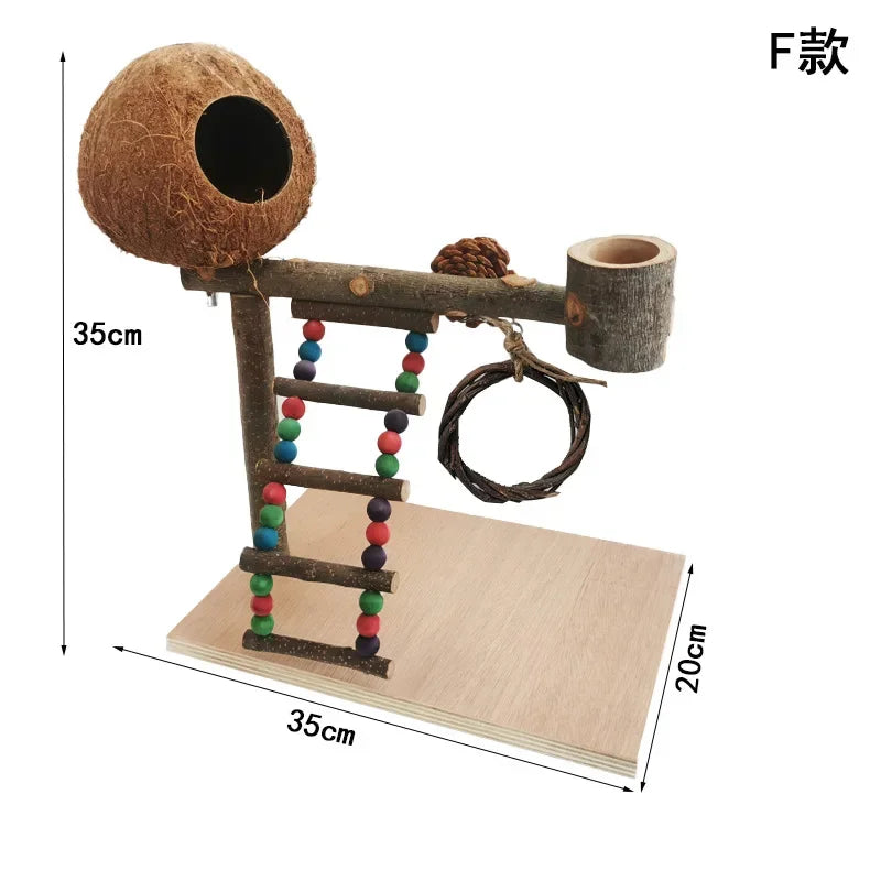 Solid Wood Parrot Stand Training | Wooden Pole Ladder Game Small Pet Interactive Amusement Park Desktop