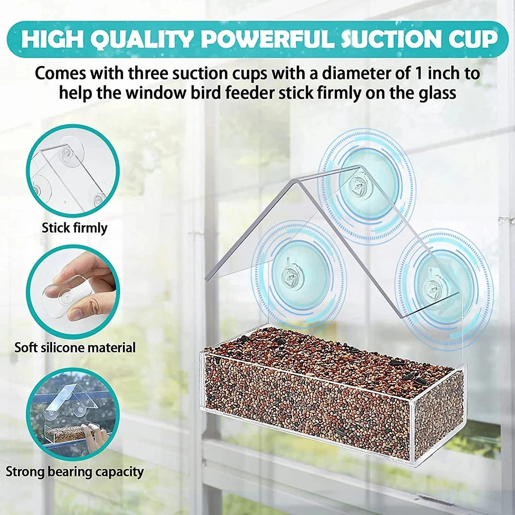 Transparent Bird Feeder Birds House for Outdoor Windo with Strong Suction Cups for Wild Birds