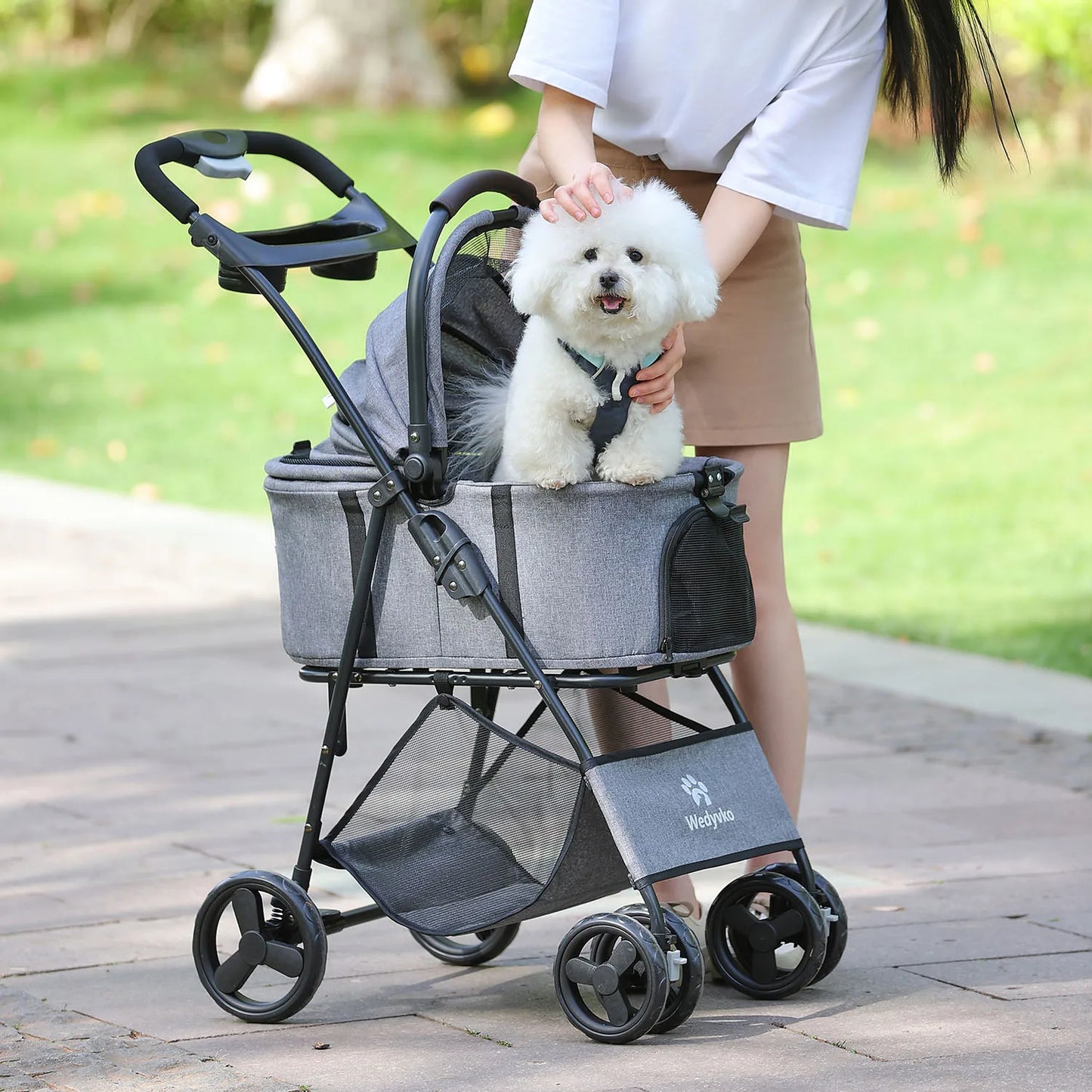 3 in 1 Pet Stroller with Removable Carrier, Folding Stroller for Small/Medium Dogs and Cats, Waterproof, All-Terrain, with Sun Screen