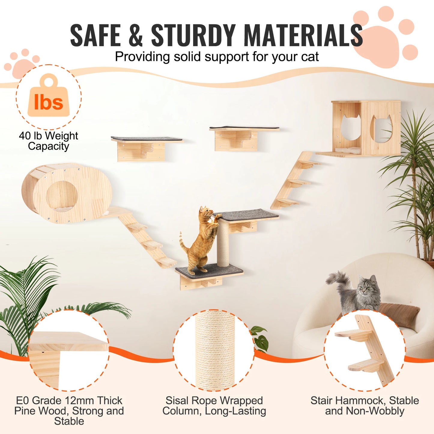 SucceBuy Wall Mounted Cat Wall Shelves and Perches with Jumping Boards Hammocks &  Tree Cat Furniture and Shelves