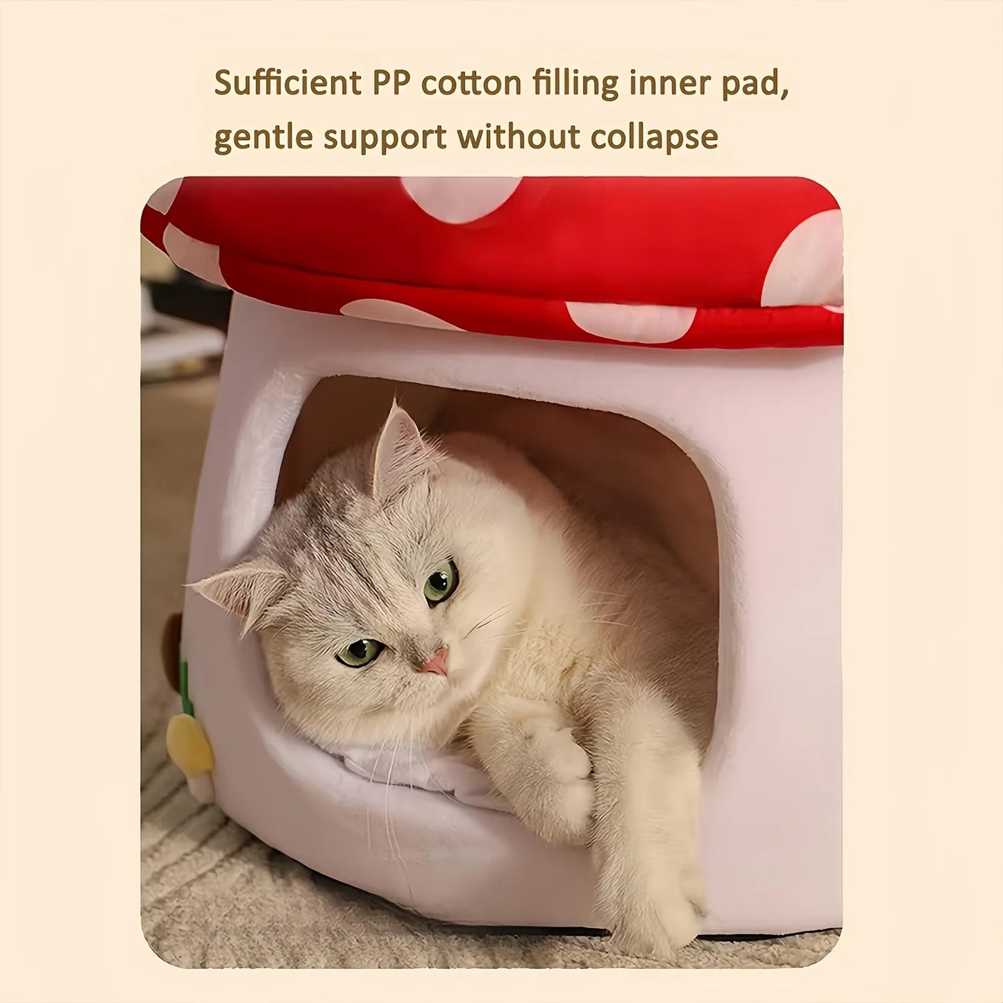 Mushroom Cat Bed Suitable for Indoor Cats, with Removable and Washable Cushion Pillow, Suitable for Cats and Small Dogs