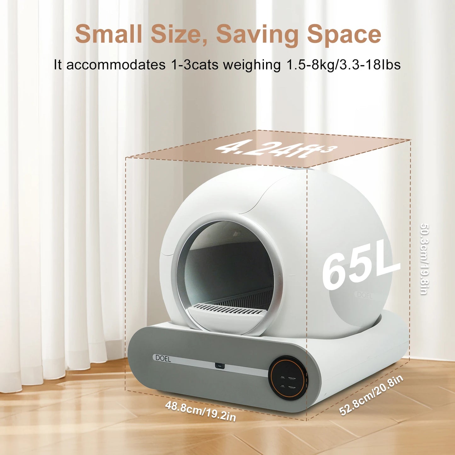 DOEL Self Cleaning Cat Litter Box 65L Automatic w/ Trash Bag & Litter Mat Smart Cat Toilet App Control 2.4G WiFi