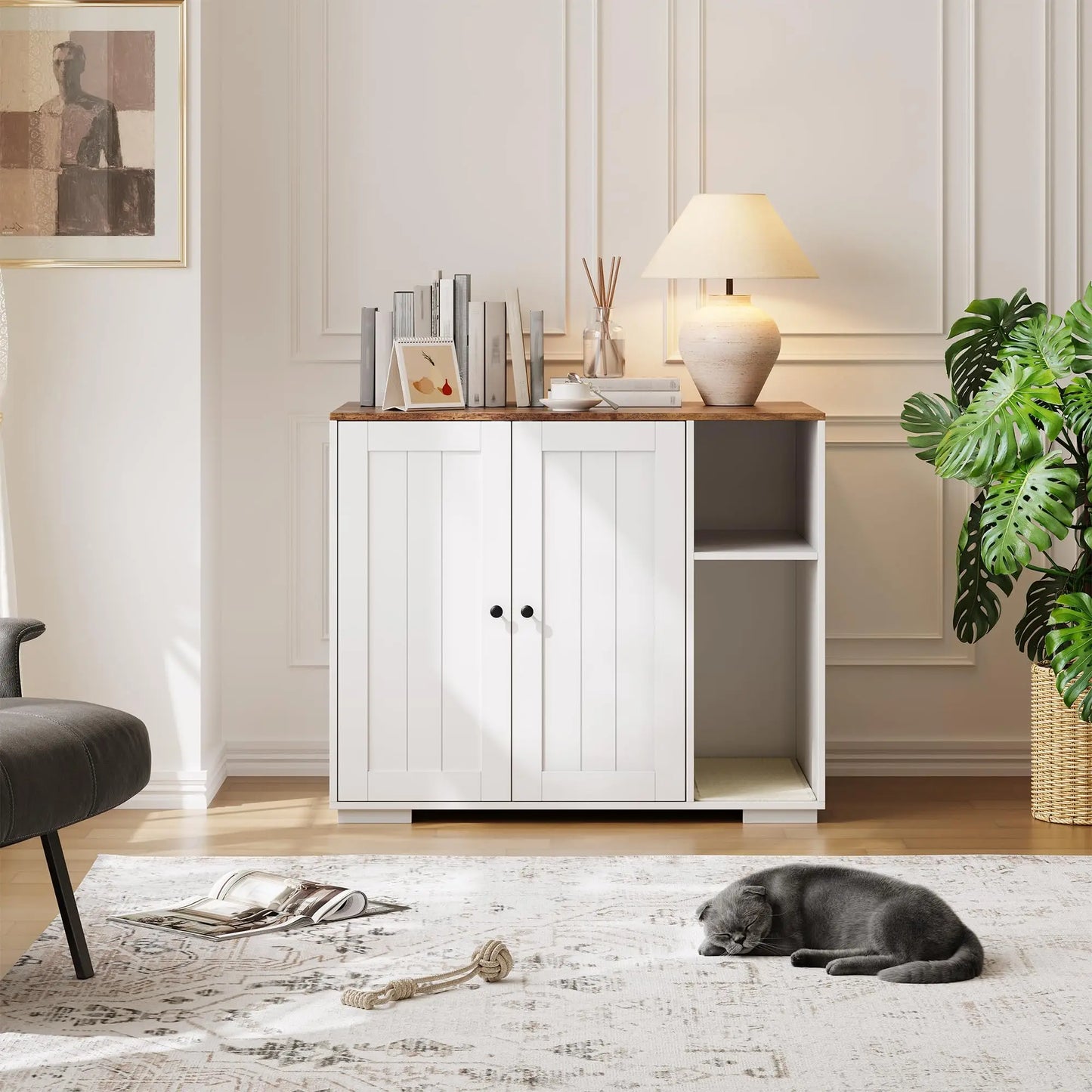 Cat Litter Enclosure For Litter Robot 3/4 Automatic Litter Box Dog-Proof Shelf Power Outlet  Easy Assembly