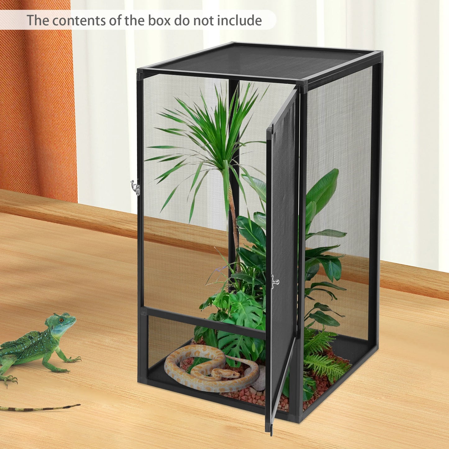 Micro Habitat Terrarium Enclosure, Rectangular Freestanding Reptile Feeding Box Pet Net Box Black 20kg