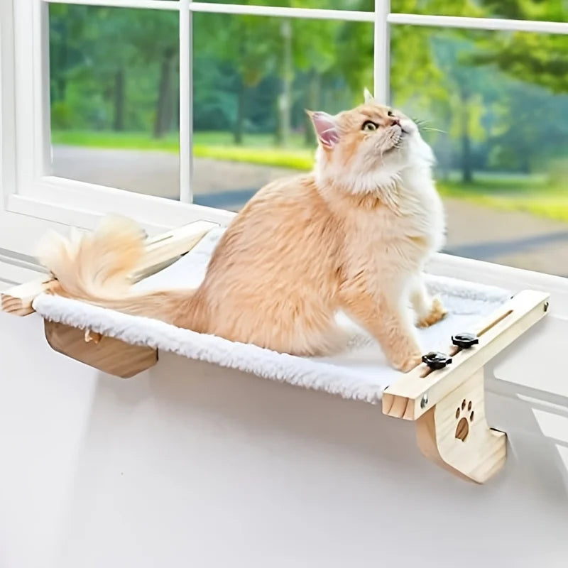 Cat window sill hammock, suitable for indoor cats, wooden and metal frame, easy to adjust window cat bed