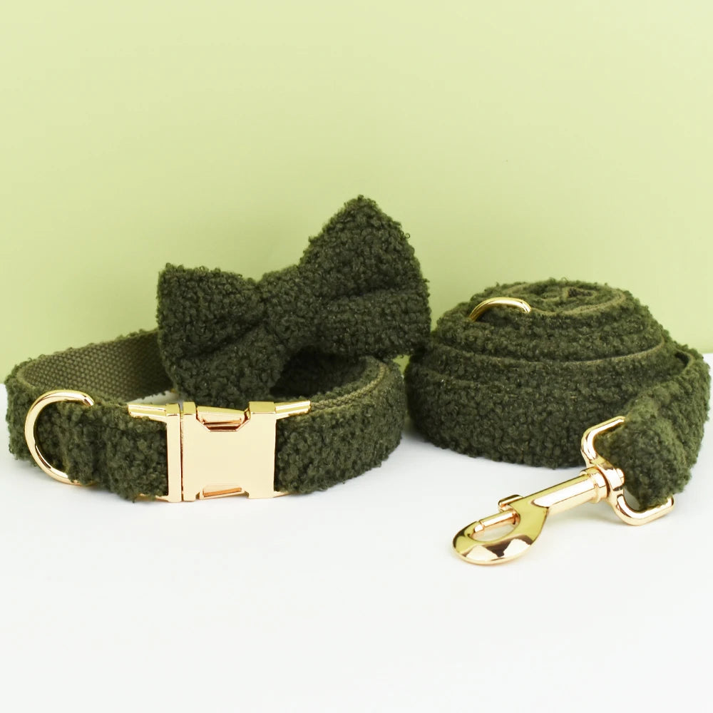 Luxury Personalized Dog Collar Harness Leash set custom,  Logo detachable dog bow tie collar leash diy